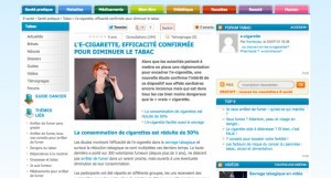 "L'e-cigarette, efficacité confirmée pour diminuer le tabac" sur e-sante.fr