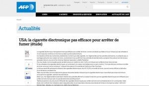 Dépêche AFP : "USA: la cigarette électronique pas efficace pour arrêter de fumer (étude)" 