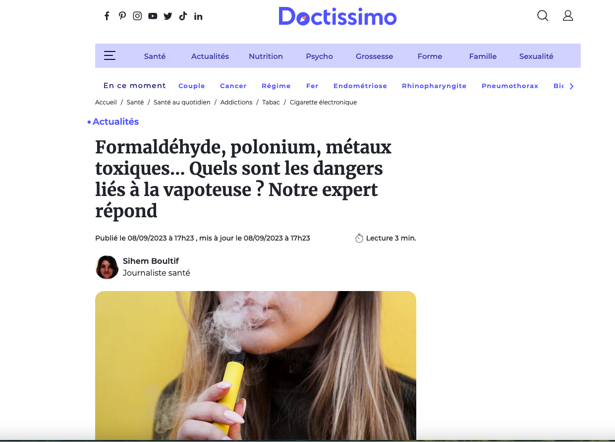 Formaldéhyde, polonium, métaux toxiques… Quels sont les dangers liés à la vapoteuse ? Notre expert répond