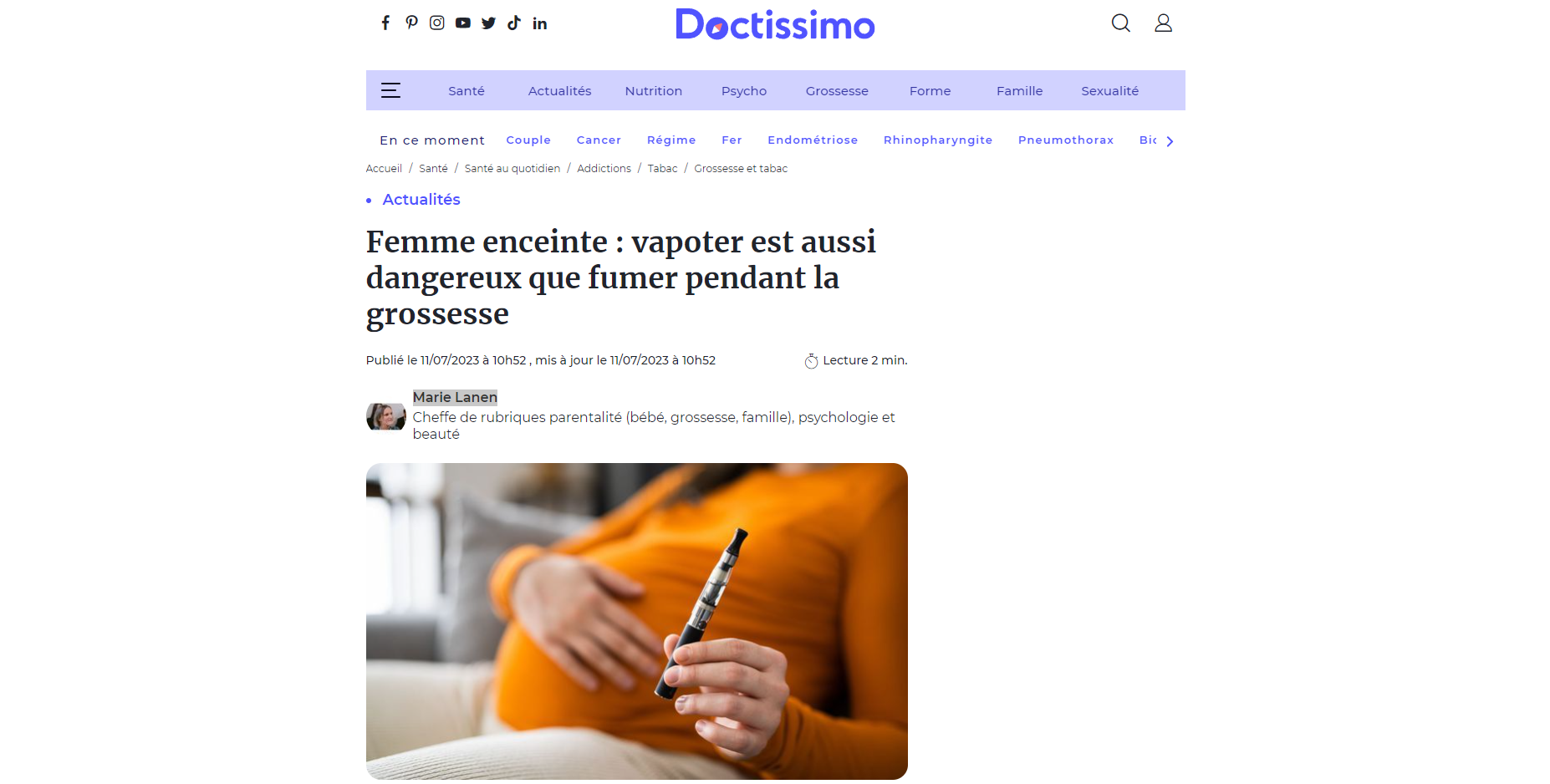 Femme enceinte : vapoter est aussi dangereux que fumer pendant la grossesse