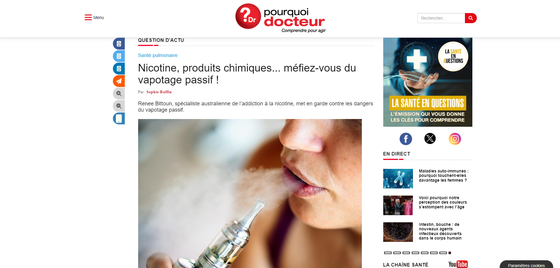 Nicotine, produits chimiques... méfiez-vous du vapotage passif !