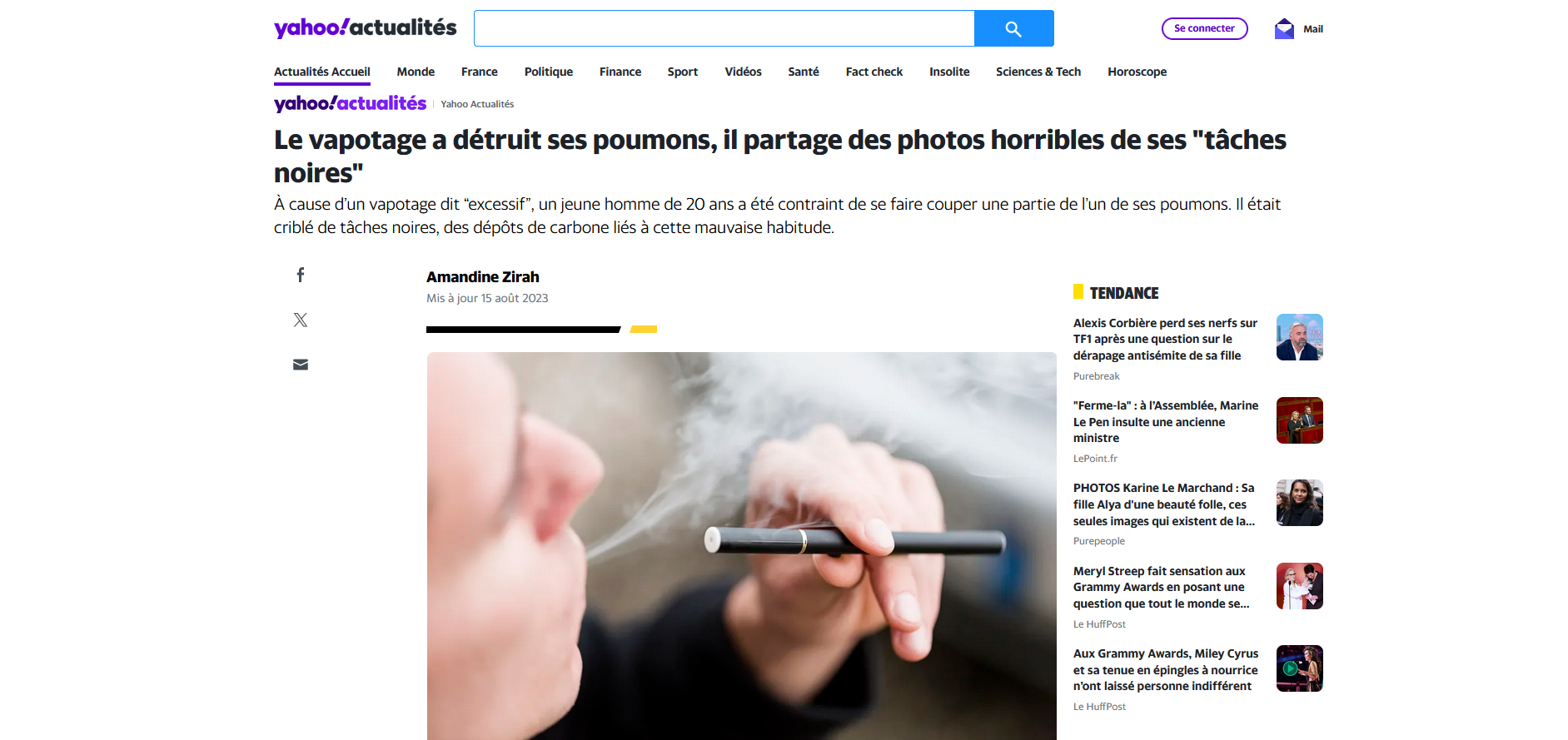 Le vapotage a détruit ses poumons, il partage des photos horribles de ses "tâches noires"