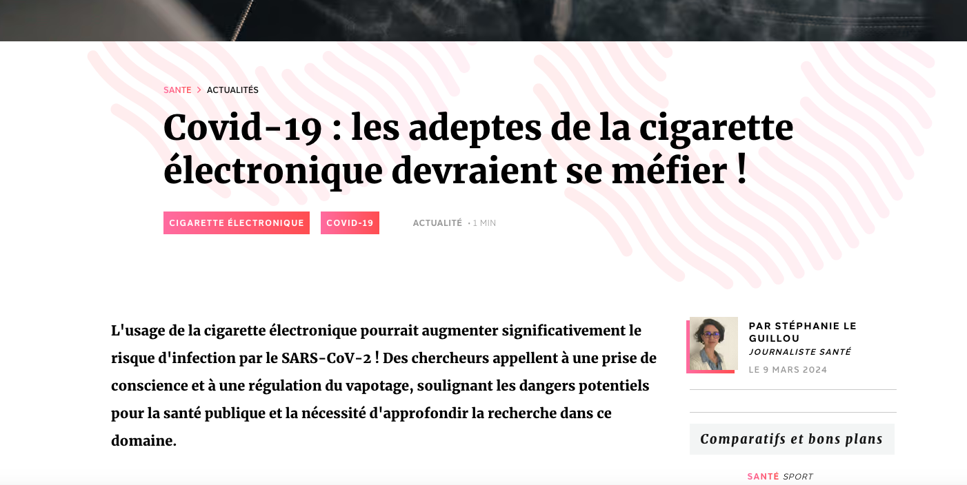 Covid-19 : les adeptes de la cigarette électronique devraient se méfier !