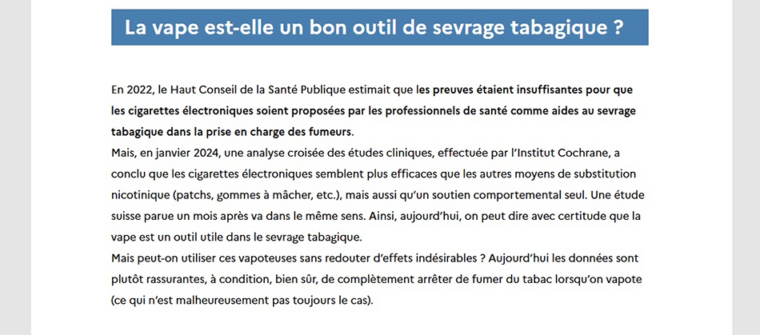 Capture d'écran de la page Vapoter est-il dangereux du site Santé.fr