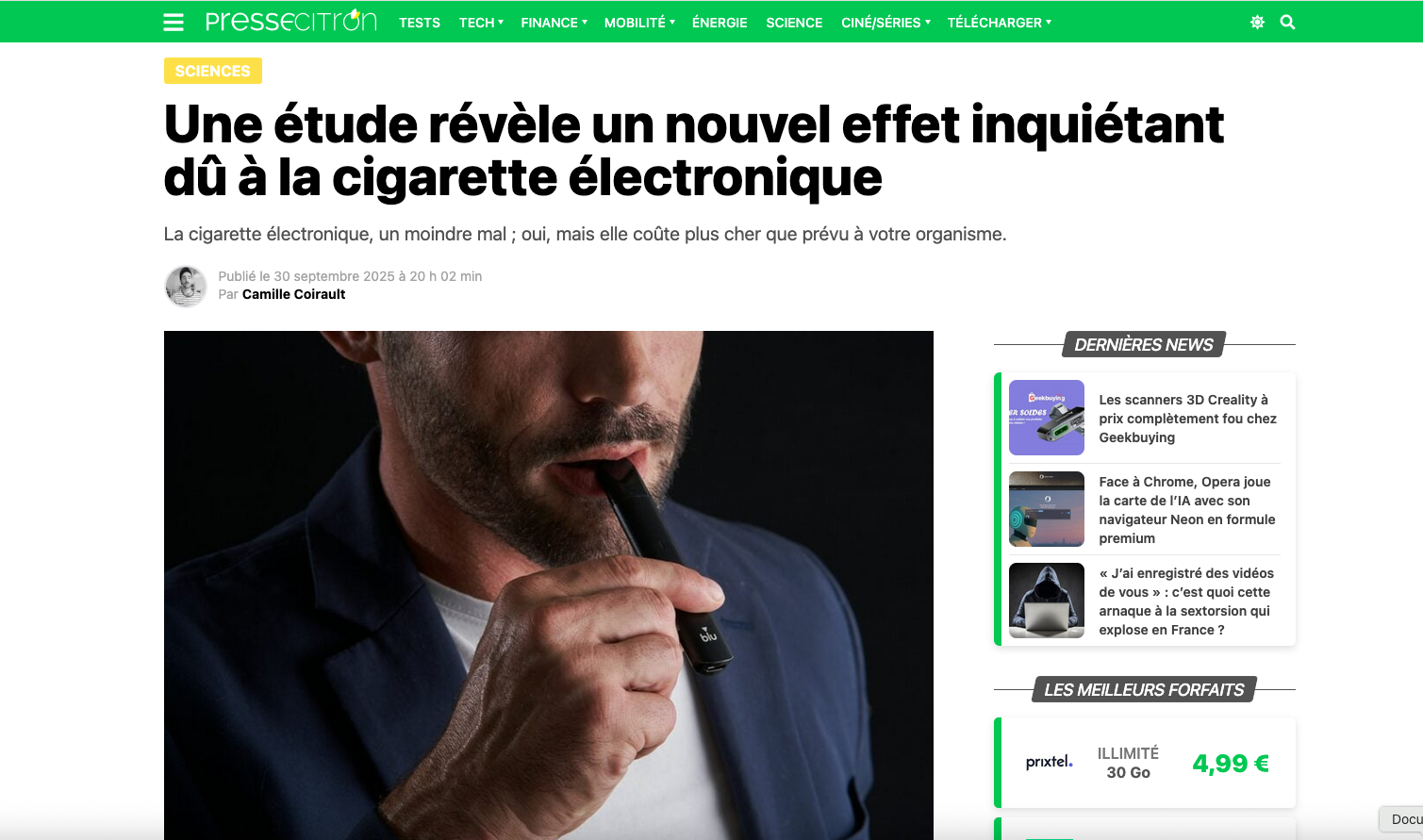 Une étude révèle un nouvel effet inquiétant dû à la cigarette électronique