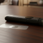 Une cigarette électronique posée à côté d'un patche de nicotine